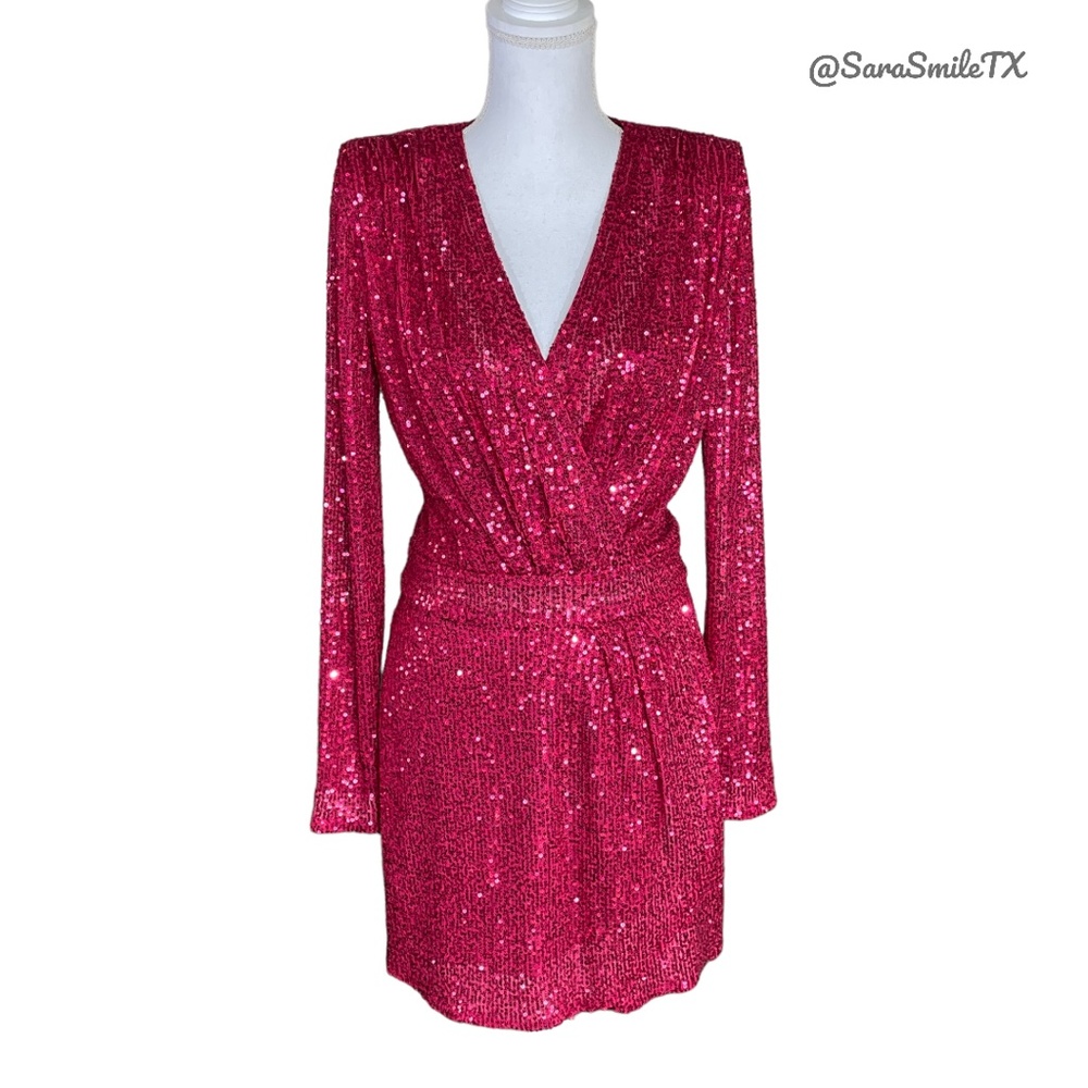 RAMY BROOK - Reba - Sequin Plunge V-Neck Long Sleeve Party Cocktail Dress - Picture 2 of 16